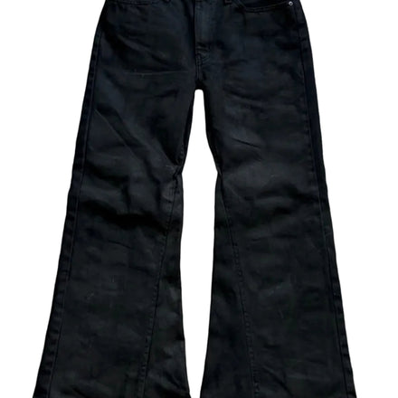 Waxed denim flared jeans from WithoutSaint, showcasing their fitted waist and wide-leg flare style in a natural denim finish.