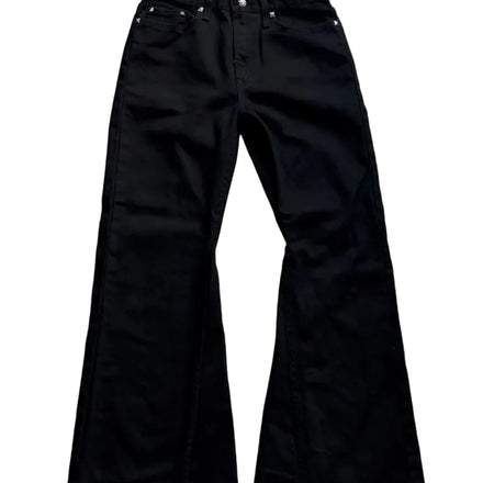 WithoutSaint studded flared denim jeans with distressed details and high waist, showcasing a fashionable, edgy design.