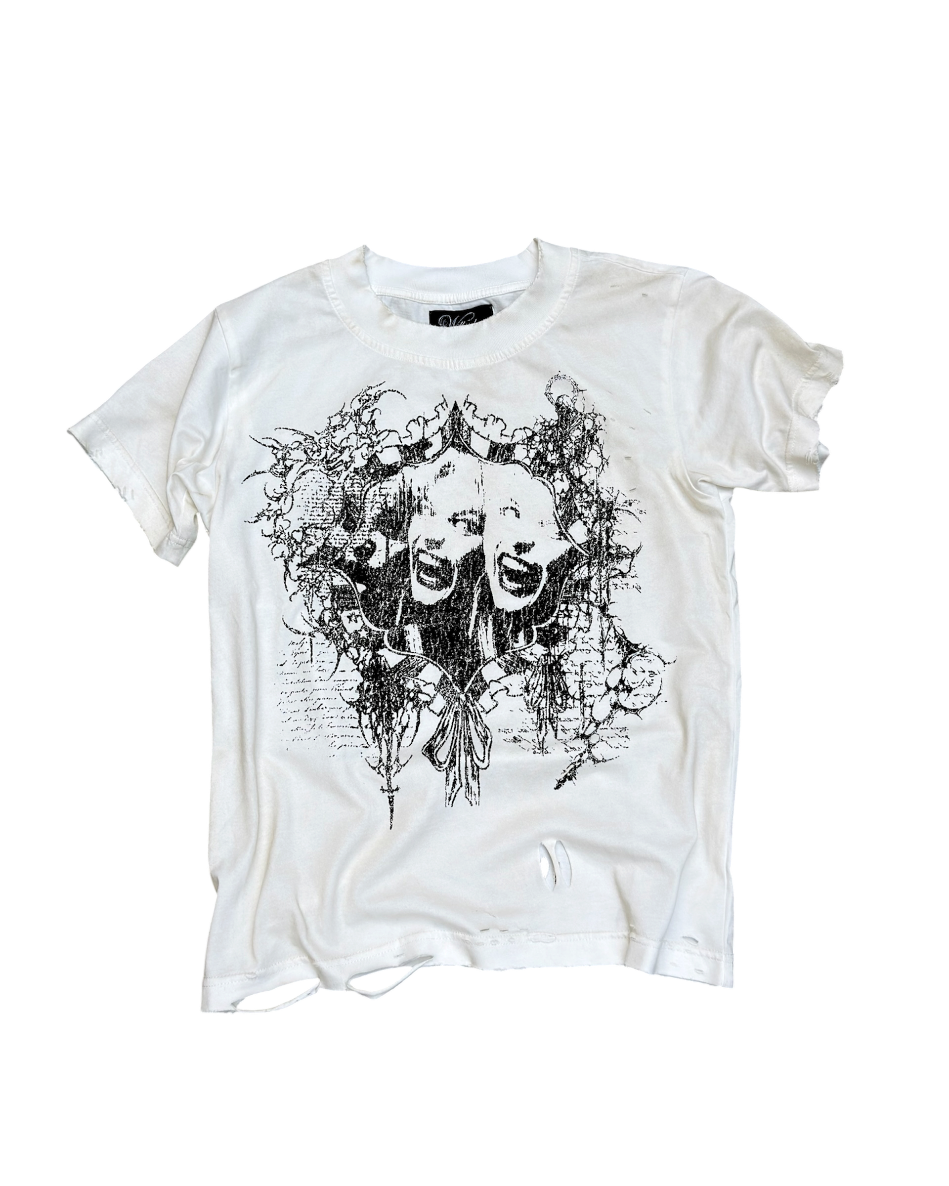 WithoutSaint Seeing Faces T-shirt featuring colorful, artistic face designs on soft fabric, casual fit, perfect for expressive style.